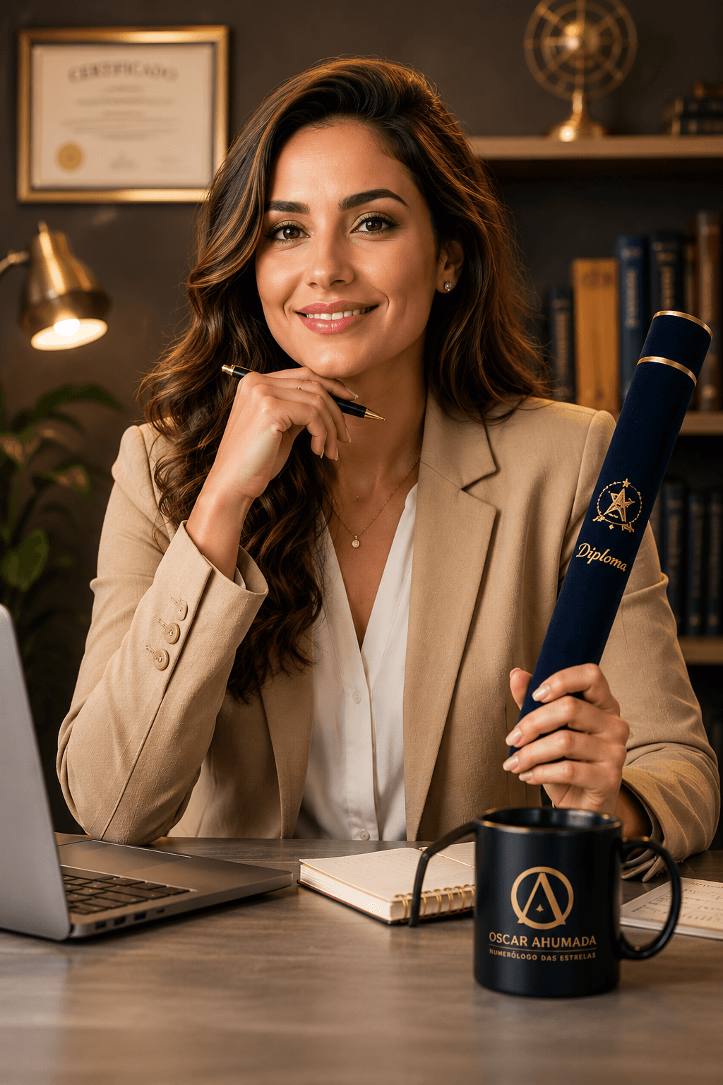 Profissional com diploma em ambiente de trabalho